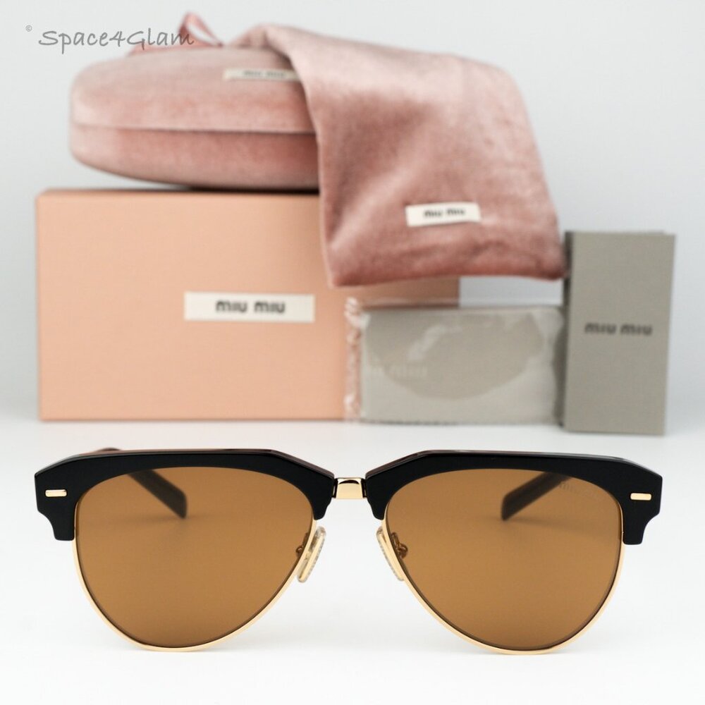 Miu Miu Men Sunglasses Black Brown Browline MU09ZS RUNWAY 1AB2Z1 BRAND NEW